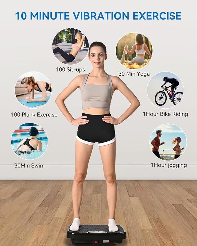 Vibration Plate Exercise Machine, Vibrating Plate Platform for Lymphatic Drainage with 200 Adjustable Speeds, Power Vibration Plate for Weight Loss & Fitness, Supports Weight 450 Lbs