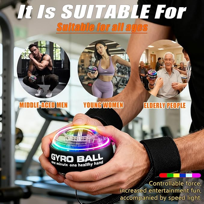 Auto-Start Gyroscopic Wrist Ball Exerciser with Adjustable Resistance for Forearm and Grip Strength