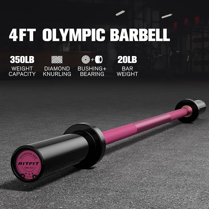 RITFIT Olympic Barbell 4ft/6ft - 2 Inch Weight Bar for Strength Training, Weightlifting, Squat, Deadlift, Bench Press, Curl, Overhead Press - 350lbs/500lbs Capacity