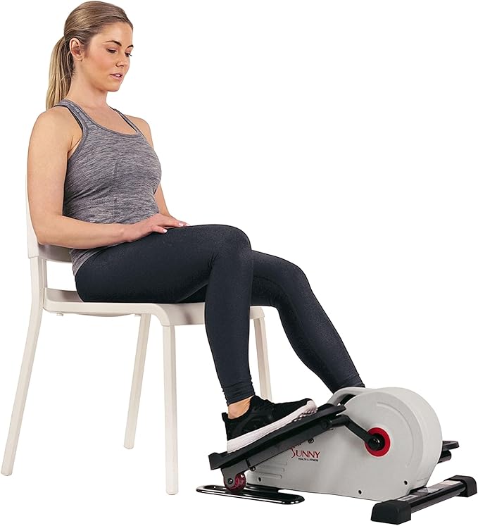 Sunny Health & Fitness Under Desk Pedal Elliptical Machine, Adjustable Resistance Leg Exerciser Home Workout While Sitting for Seniors, Optional Motorize or in Pink with SunnyFit App via Bluetooth