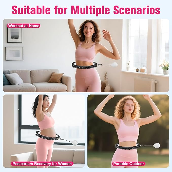 Adjustable Weighted Fitness Hoop - 24 Detachable Segments & 25-37.5 Inch Fit, Weight Loss Fitness Gear, Quiet Home Workout Equipment