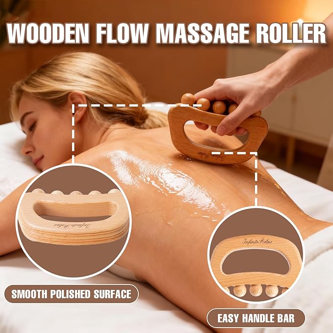 Wood Therapy Body Massager Profession Maderoterapia Kit for Cellulite Remover Body Shaping, Body Sculpting Tools for Lymphatic Drainage, Pain Relief Gua Sha Massage , for Abdomen Back Arms Legs