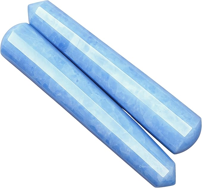 Amazing Gemstone Blue Calcite Crystal Wand Massage Stick - Pelvic Wand Gua Sha for Adults - Crystals and Healing Stones Massage Wands for Adults Gifts (Pointed)