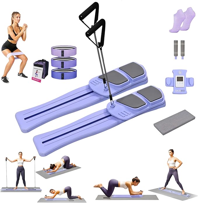 Pilates Board 8-in-1 Set by DAZIFIT - Portable Reformer with Resistance Bands, Handles & Non-Slip Socks - Foldable Workout Equipment for Core, Glutes, Legs & Arms - Compact Fitness for Home