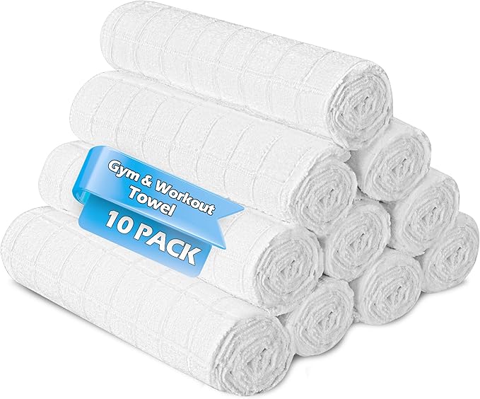 HOMERHYME Microfiber Workout Towels, 10 Pack Gym Sweat Sports Towels, 16 x 27 Inch Quick Dry Hand Towels, Absorbent White Towel for Home Yoga Fitness Spa Camping, Gym Accessories for Women Men