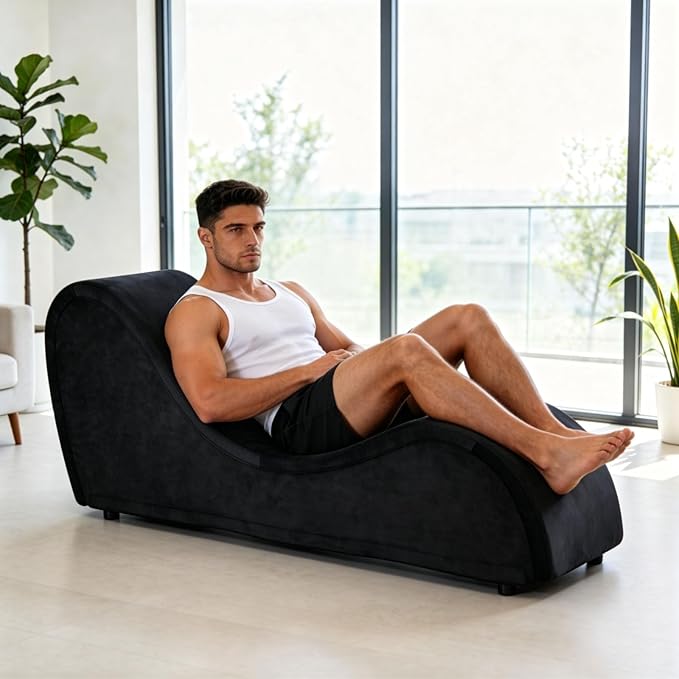 Curved Lounge Bench Chair for, Relaxing, Chaise Chairs with Removable Cover, Metal Frame (Black Velvet)