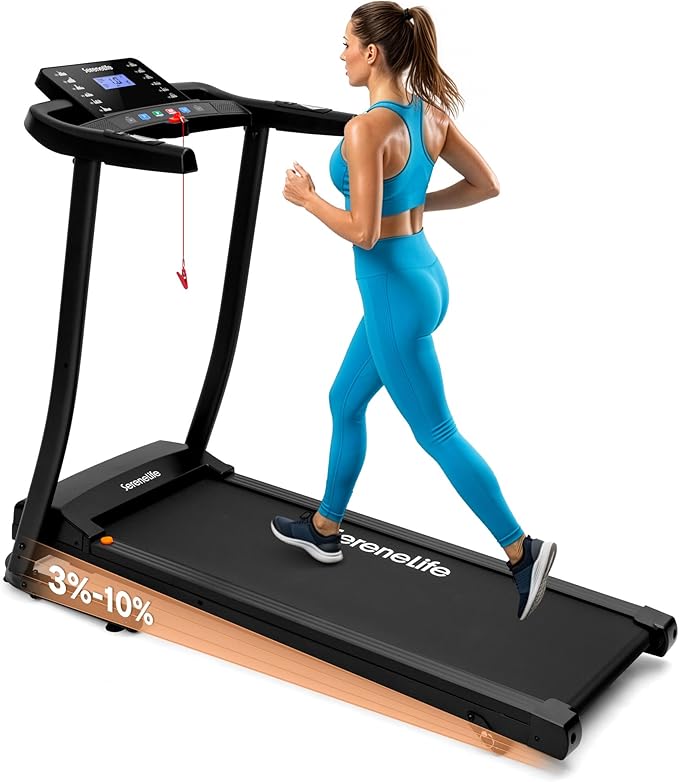 SereneLife Treadmills for Home with 13% Manual Incline Treadmill, 3.5HP - Compact Digital Portable Foldable Treadmill with Speakers, Bluetooth, App Sync, Heart Rate Monitor, for Walking, Running, Gym
