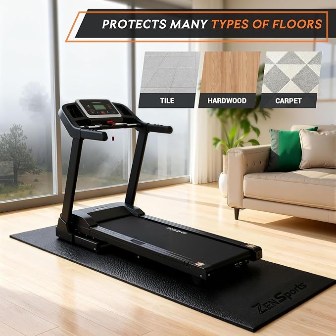 ZENY Large Exercise Equipment Mat 96"x38" - Heavy Duty Floor Protection for Treadmill, Bike & Elliptical, 6mm Thick Non-Slip Shock Absorbing Gym Mat (Black, 96''x38'', 4)