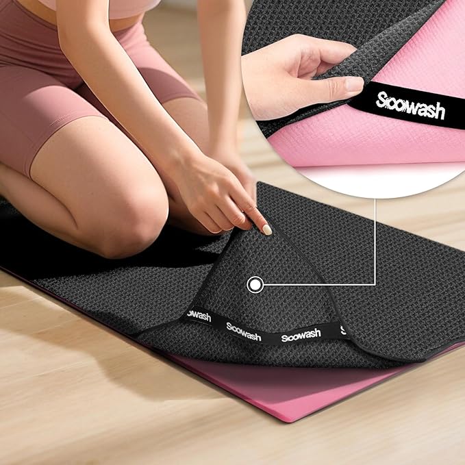 Hot Yoga Towel 2 Pack Yoga Mat Towels Microfiber Yoga Towels for Hot Yoga Non Slip Absorbent Anti-Slip Cover Hot Pilates Exercise Fitness 24 inch X 72 inch Black
