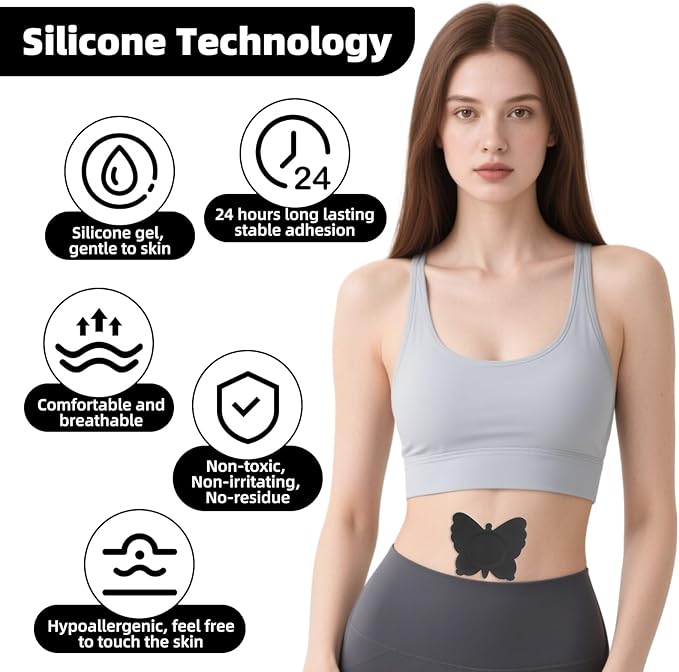 30Pcs Castor Oil Patch for Belly Button, Butterfly Shape Castor Oil Pack Belly Button Patches with Cotton Pad Built-in for Stomach Hand Self Adhesive