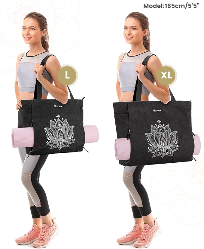 Gonex Yoga Mat Bag, Large Tote Bag with Multi Pockets for Women Men, Canvas Mat Carrier, Full Zipper Easy Access for Pilates Gym Travel