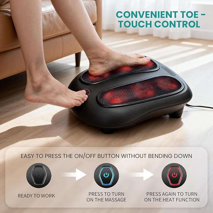 Nekteck Foot Massager with Heat, Shiatsu Heated Electric Kneading Foot Massager Machine for Neuropathy, Plantar Fasciitis, Feet Massage for Pain Relief, Circulation, Ideal Gifts for Man Woman Her Him