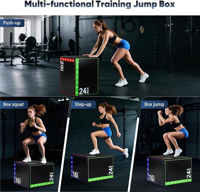 3 in 1 Foam Heavy Duty Plyometric Jump Box for Home Gym,Workout Box Non-Slip PVC Leather Easy to Clean for Jump Training, HIIT Exercises and Lower Body Strength Training