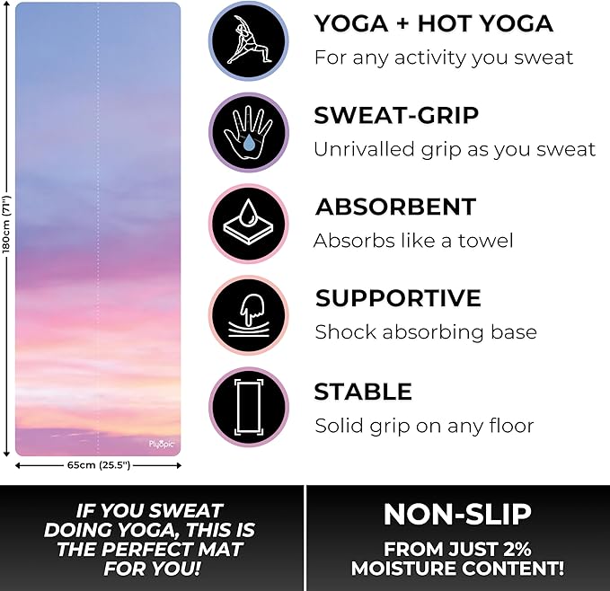 Plyopic. All In One Yoga Mat | Luxury Sweat-Grip Mat/Towel Combo | Ideal for Yoga, Hot Yoga, Bikram, Pilates, Workout & Exercise | Eco-Friendly Natural Rubber