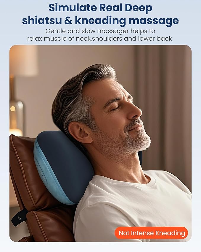 COMFIER Shiatsu Neck and Back Massager with Heat, Neck Massager Pillow with 3D Kneading Deep Tissue, Cordless & Portable, Soothes Muscle Tension at Home, Office, Travel,Ideal for Men & Women