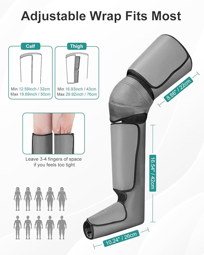 Nekteck Leg Massager for Circulation and Pain Relief, Air Compression Foot Calf Thigh Massager with 2 Heat and 3 Vibration Functions, 6 Modes 3 Intensities, Help for Muscles Relaxation