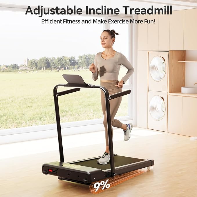 Walking Pad Treadmill with Handle,9% Manual Incline 3-in-1 Folding Treadmills for Home Small Space,3.0HP Quiet Motor Under Desk Treadmill with Remote & APP Control,300LB Capacity LED Display