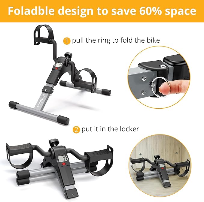 Pedal Exerciser Desk Exercise Bike Leg and Arm Exercise Bike with LCD Monitor Foldable and Porable (Black/Grey)