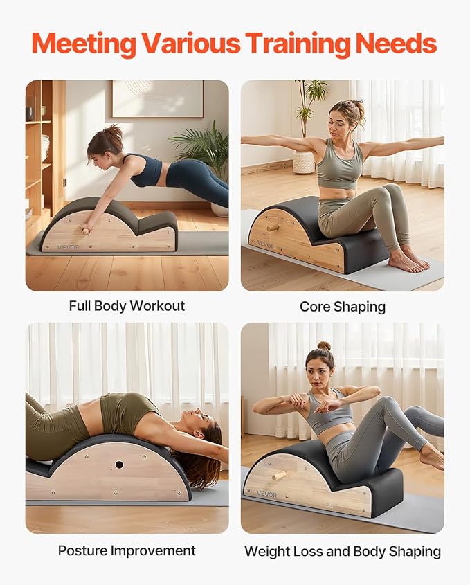 VEVOR Pilates Spine Corrector, Home Gym Yoga Pilates Accessory, Rubber Wood Fitness Training Tool, Arc Fitness Body Workout Equipment, for Spine Exercises, Balance, Core Strengthening, and Stretching