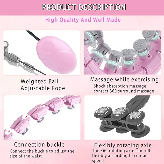 Weighted Hula fit Hoop,Smart Weighted Exercise Hoop for Women Adults Weight Loss,Plus Size Portable Infinity Hoops Adjustable Length 2 in 1 Abdomen Fitness Massage Home Workout Equipment