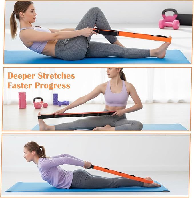 Stretch Straps with 12 Loops, Non Elastic Yoga Straps with Door Buckle for Leg Stretching, Yoga Stretching Band for Physical Therapy, Pilates, Yogas, Gymnastics Exercise, Hamstring and Flexibility
