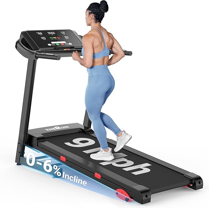 THERUN Incline Treadmill, 0-12% Incline Treadmill for Running and Walking, 300 lbs Weight Capacity, Wide Belt,3.0HP,18" LED Screen, 2 Layers Shock-Absorbing Red