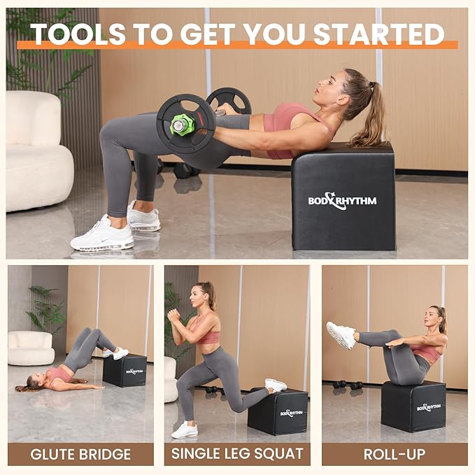 BODYRHYTHM Multi-Functional Total Body Workout Box for Hip Thrust, Glute Bridge, Box Jump Training, Hip Thrust Bench Booty Workout Box Platform.