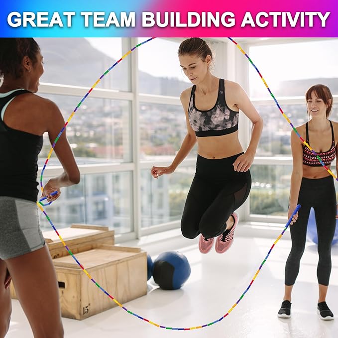 Long Double Dutch Jump Rope 16 Ft 2 Pack, Soft Beaded Skipping Ropes for Kids Adults, Plastic Segmented Jump Rope Multiplayer Group