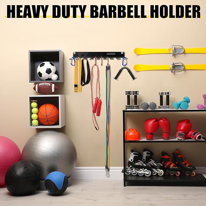 Wall-Mounted Gym Organizer, Resistance Band Storage Rack, Barbell Holder Wall Mount, Dumbbell Storage, Home Gym Accessories Holder (ZJ-L-2m)