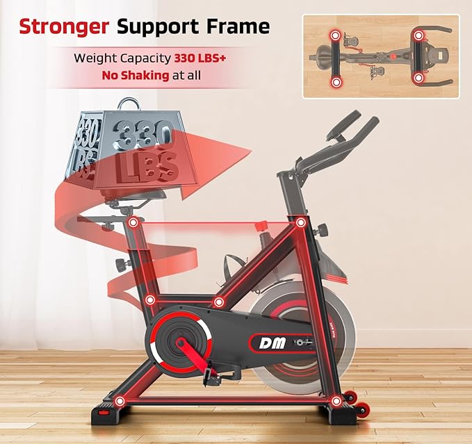 DMASUN Exercise Bike, Silent Magnetic Resistance Stationary Bike for Home with 330 LBS Capacity, Pedals with Anti-loosening Nuts, Indoor Bike with Comfortable Seat Cushion, Digital Display with Tablet Holder