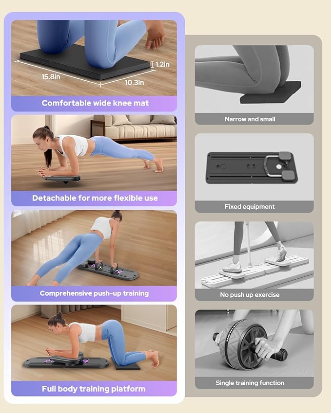 Pilates Board, Foldable Pilates Reformer Set 7 in 1 Multi-Purpose pilates equipment for Women Full Body Workouts at Home, Rayspace Portable Ab Core Trainer, Exercise Board with Timer & Resistance Band