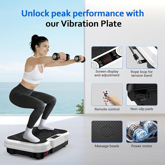 Vibration Plate Exercise Machine, Vibrating Platform for Lymphatic Drainage Weight Loss, 250 Speeds Full Body Workout Vibrated Plates Fitness Platform for Home Women Men