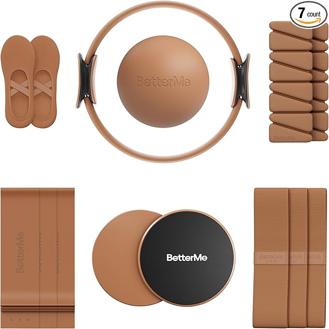 BetterMe Pilates Studio Kit – Pilates Ring, Pilates Ball, Resistance Bands & Sliders – Complete Pilates Equipment Set for Women – Home & Studio Pilates Workout Kit
