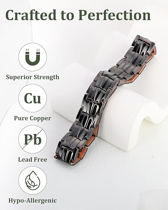 Copper Magnetic Bracelet for Men, 2X Strength 99.99% Pure Copper Bracelet with Powerful Magnets and Sizing Tool