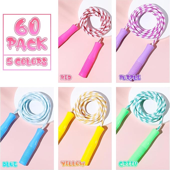 Aoriher Jump Rope for Kids Nylon Adjustable Weighted Braided Fitness Skipping Stripe Ropes with Plastic Handles 8.2 Feet for End of The School Exercise Sport Party Equipment Gift, Assorted Colors