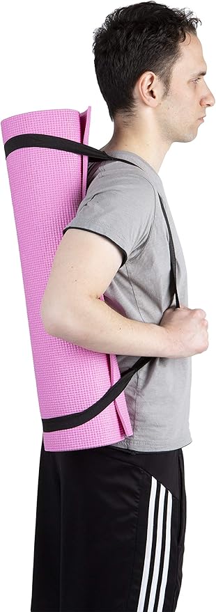 Mind Reader All Purpose Extra Thick Yoga Mat Fitness & Exercise Mats with Carrying Strap, High Density Anti-Tear, Red
