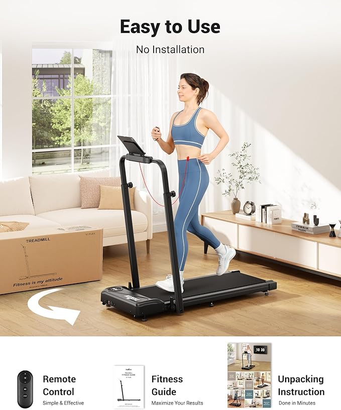 THERUN Walking Pad, 2 in 1 Foldable Treadmills for Home, 2.5HP Under Desk with Handle Bar, 16" Widened Running Belt, with Remote Control