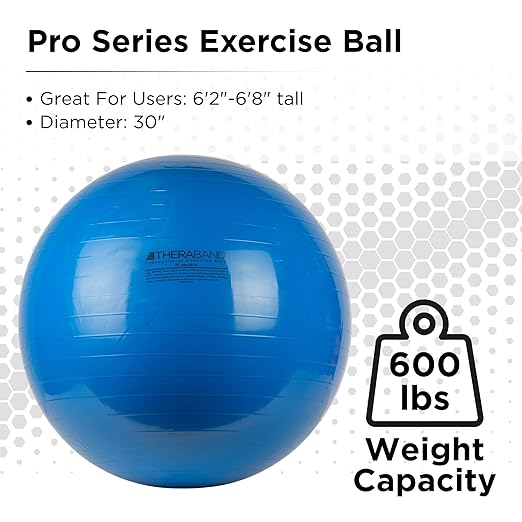 THERABAND Standard Exercise Ball, 30" Blue Stability Trainer for 6'2"–6'8" Users, Yoga & Pilates Ball, Balance & Core Trainer, For Athletes Fitness at Gym & Home