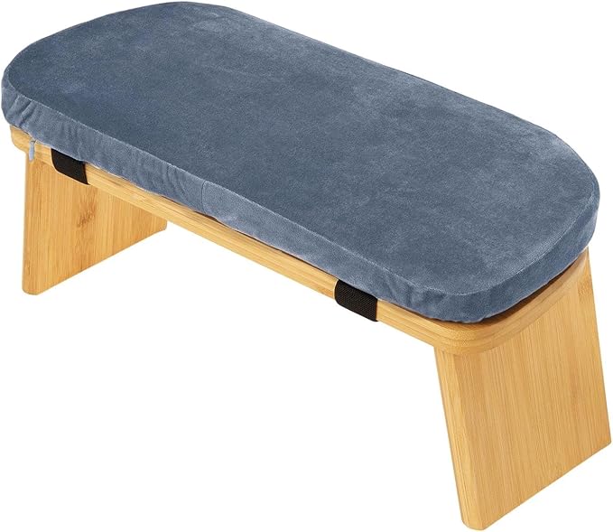 Meditation Bench, Kneeling Stool Chair with Soft Cushion for Extended Practice Folding Wood Prayer Bench, Prayer Stool, Gray Blue