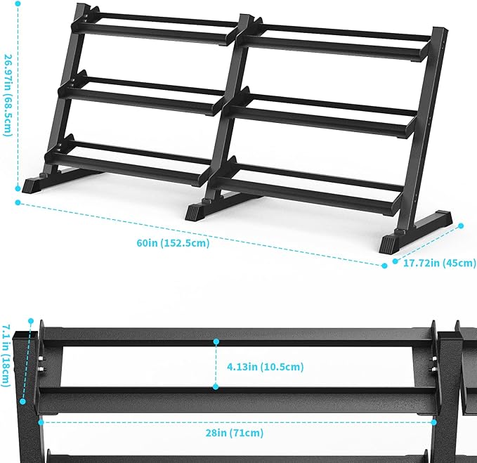 KHAMAL Dumbbell Rack Stand Only - 3-Tier Weight Rack Heavy Duty Dumbbell Stand Space-Saving For Home Gym Organization, Dumbbell, Barbell