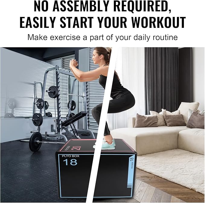 3-in-1 Dense Foam Plyometric Jump Box,30"x24"x20"-24"x20"x16"-20"x18"x16"Non-Slip Box Jumps for Home Gym,Exercise Foam Plyo Box for Fitness Training-Step-Ups,Split Squats,Dips,Box Jump Cube