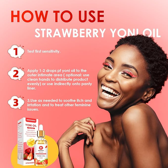 2 Pack Yoni Oil for Women - Organic Strawberry Feminine Oil, Feminine Deodorant - pH Balance - Eliminates Odor - Vaginal Moisturizer, 100% Natural Yoni Essential Oil, 1 fl oz/pc
