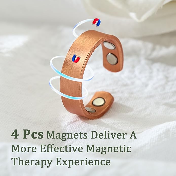 MagEnergy 2PCS Copper Rings for Men & Women, 99.9% Pure Copper Magnetic Adjustable Thumb Ring with Strong Magnet, Jewelry Gift with Present Box