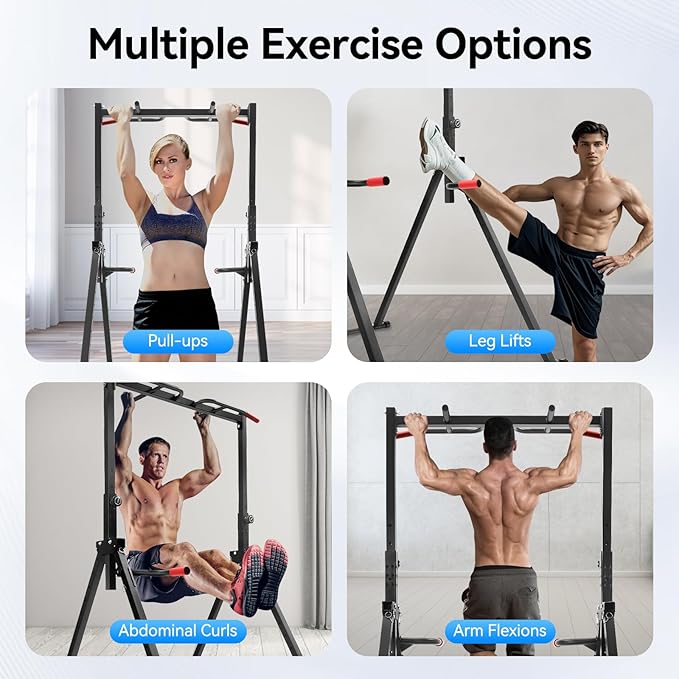 Adjustable Pull Up Bar for Home, 440LBS Capacity Foldable Dip Station with Parallel Bars, Multi-Grip Chin Up Bar for Pull-Ups, Dips, Leg Raises & Full Body Workout, Space Saving Home Gym