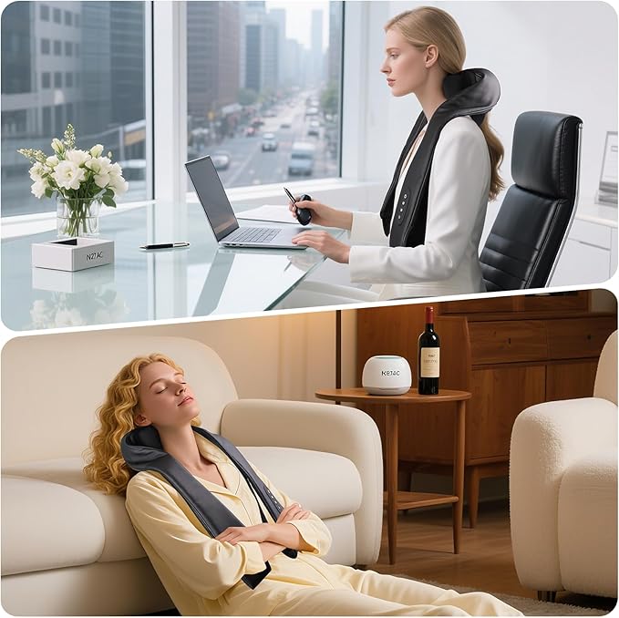 Cordless Neck Shoulder Massager with Heat, Deep Tissue Shiatsu Kneading for Pain Relief, Upgraded Straps Portable for Home Office Travel, Ideal Gifts for Men Women Mom Dad