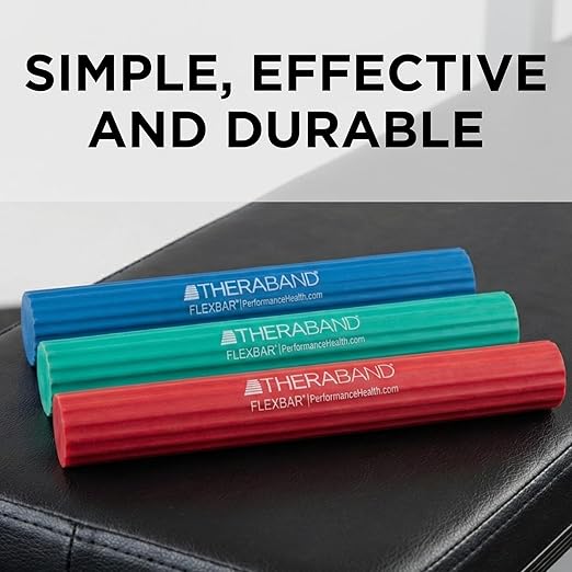 THERABAND FlexBar, Tennis Elbow Therapy Bar, Relieve Tendonitis Pain & Improve Grip Strength, Resistance Bar for Golfers Elbow & Tendinitis, 3 pack, Light-Medium-Heavy, RED/GREEN/BLUE