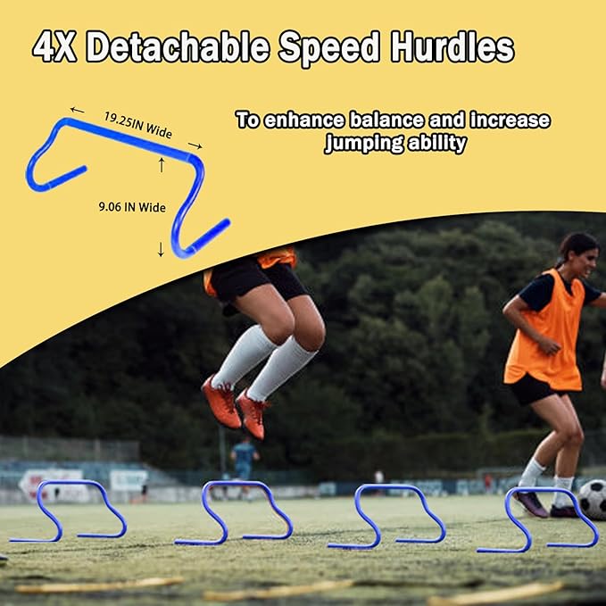 Agility Ladder Speed Training Equipment Set-20ft Agility Ladder 4 Adjustable Hurdles Running Parachute Jump Rope Speed Training Equipment for Soccer Football Basketball