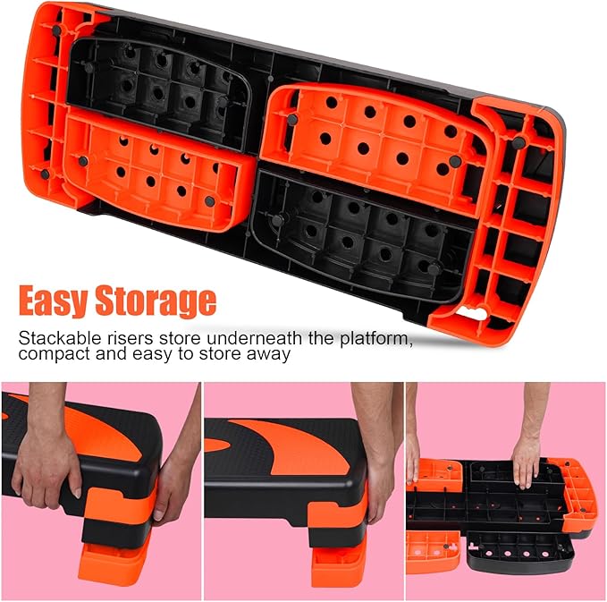 Exercise Workout Aerobic Step Platform Trainer, 31" Aerobic Stepper with 4"-6"-8" Adjustable Height Risers