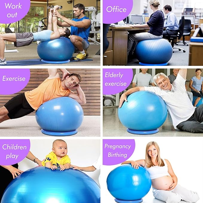 SRNSAEB Exercise Ball Seat for Office Desk Height, Ergonomic Balance Ball Chair Stool for Home/Office/School/Gym/Prolonged Sitting, Height Adjustable Pilates Yoga Ball Chair(Purple,65cm(25 3/5in))