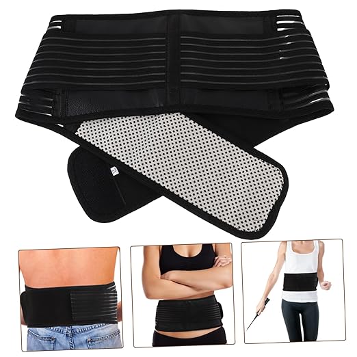 3pcs Portable Adjustable Self-heating Magnetic Therapy Back Support Belt Xl Breathable Lumbar Brace Double Pull Straps for Lower Back Black